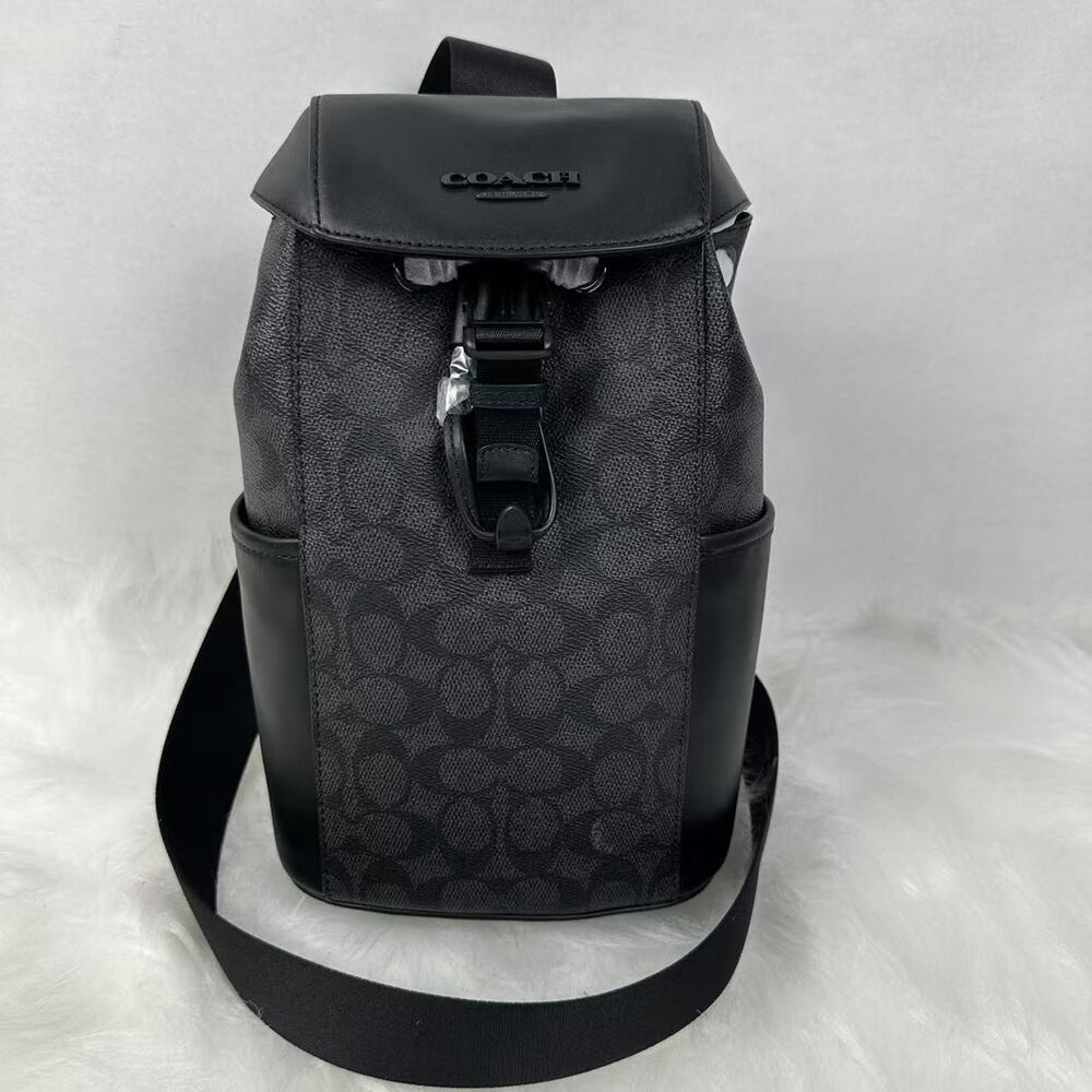 Coach Racer Pack Signature In Canvas & Leather Charcoal Black CT712 NWT